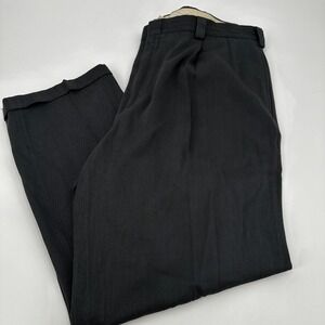 Men L.L. Bean Pleated Dress Pants Black Herringbone Tailored Fit Formal Trousers